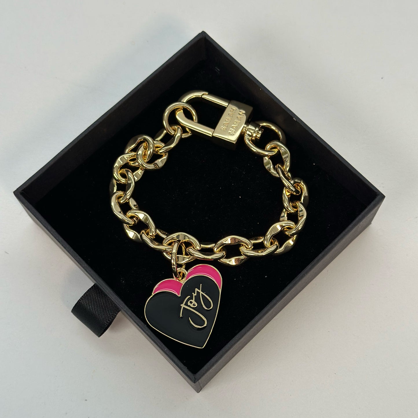 Padlock Chain Heart Bracelet | Pink Heart with Gold hardware