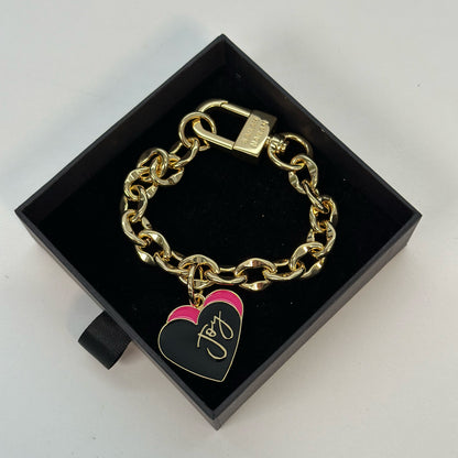 Padlock Chain Heart Bracelet | Pink Heart with Gold hardware