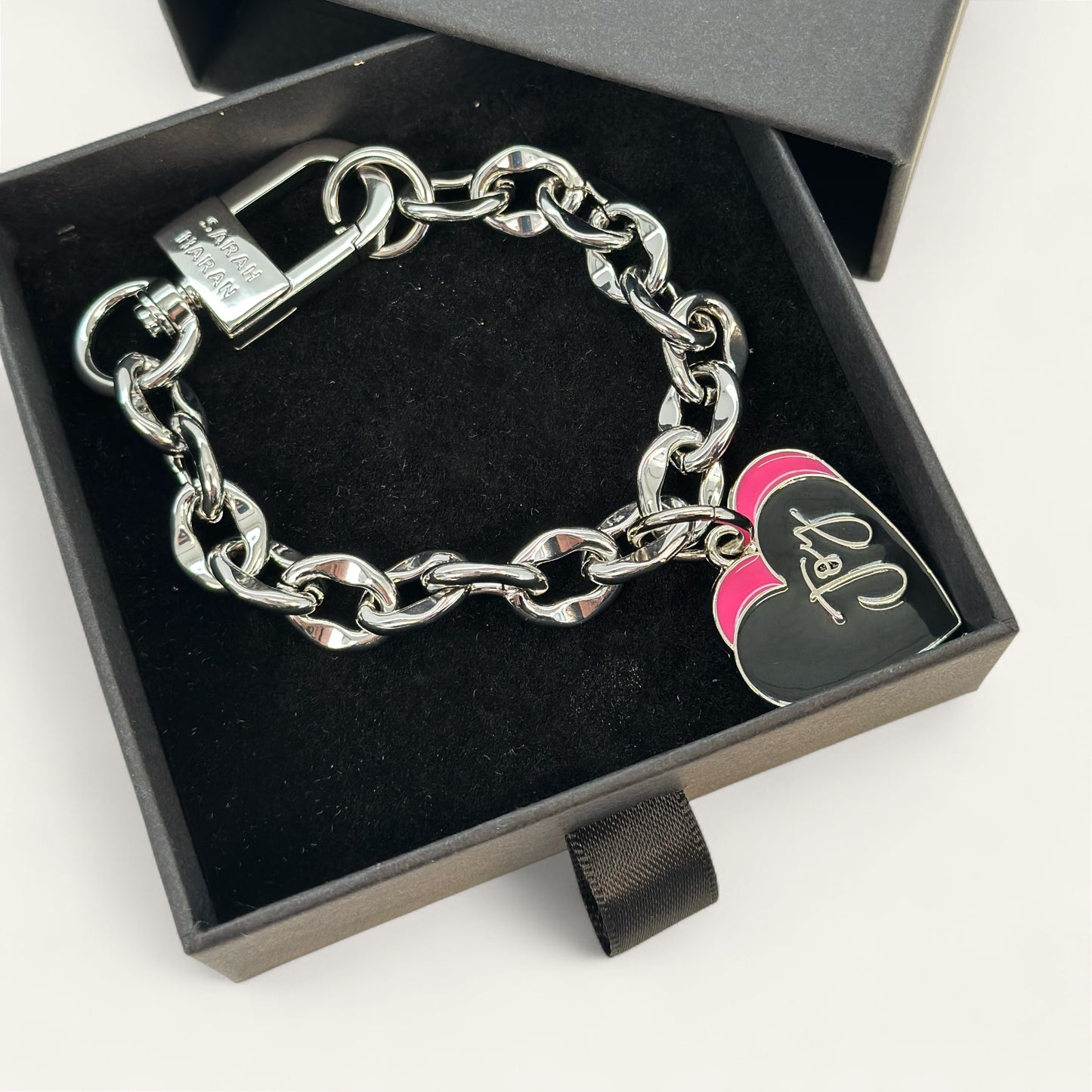 Padlock Chain Heart Bracelet | Pink Heart with Silver hardware