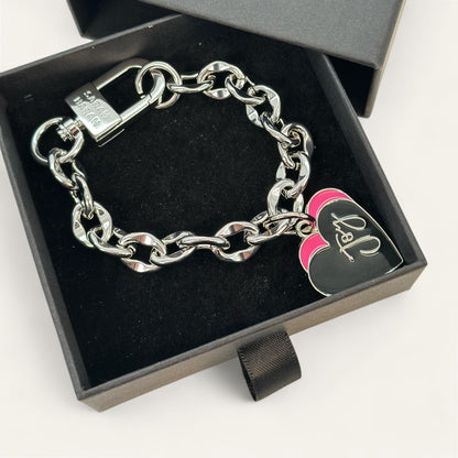 Padlock Chain Heart Bracelet | Pink Heart with Silver hardware