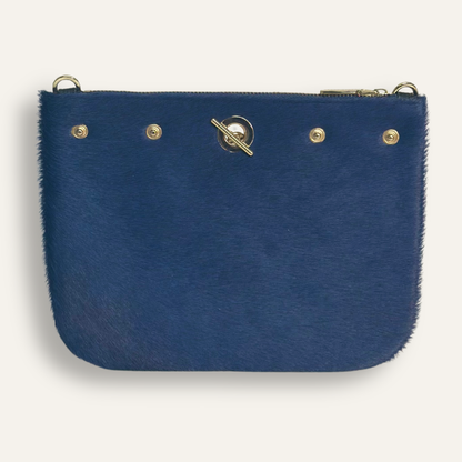 Preloved Ivy Clutch | Blue Fluffy with Gold hardware