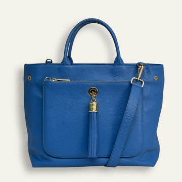 Preloved Dahlia Tote | Bright Blue with Gold hardware