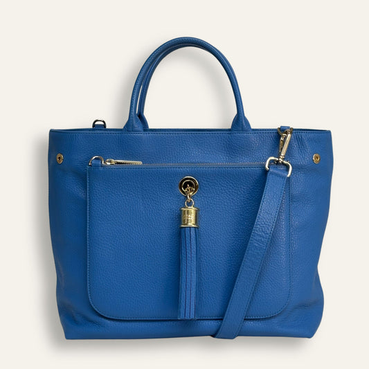 Preloved Dahlia Tote | Bright Blue with Gold hardware