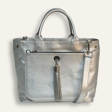 Preloved Dahlia Tote | Metallic Silver with Silver hardware (First Style)