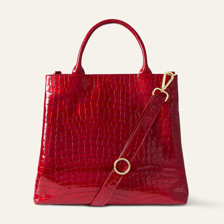 Red Patent Croc Dahlia 2-in-1 Tote - Patent with Gold hardware back| RO20-G