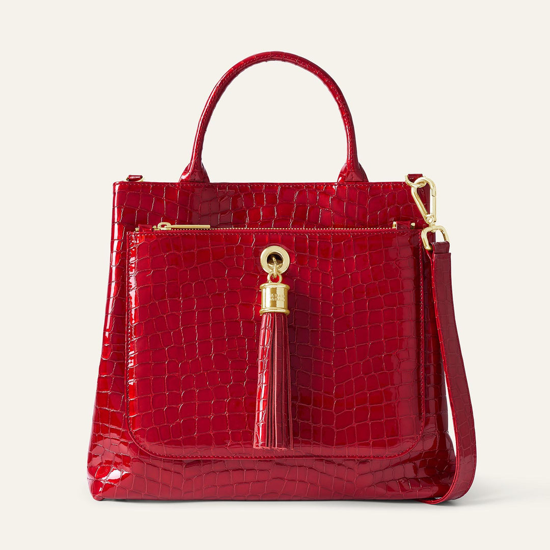 Red Patent Croc Dahlia 2-in-1 Tote - Patent with Gold hardware front 1 | RO20-G