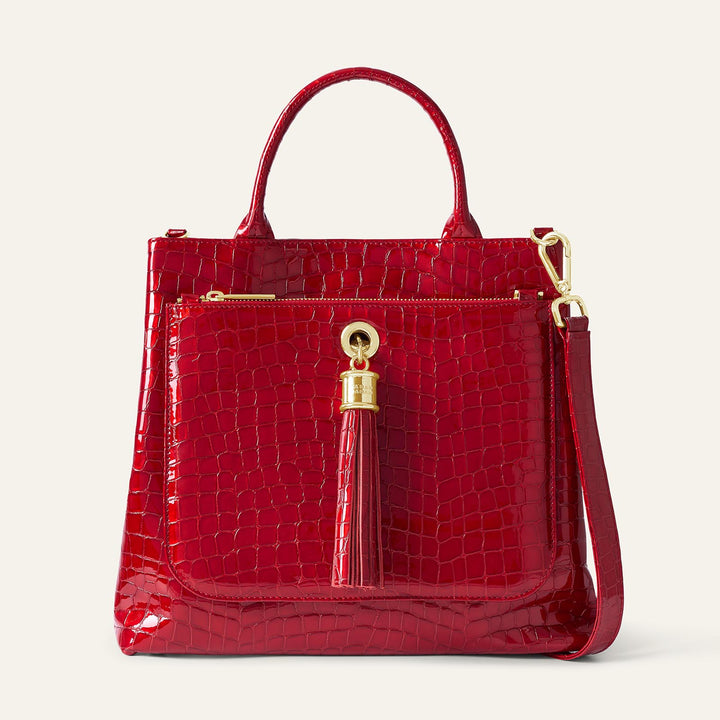 Red Patent Croc Dahlia 2-in-1 Tote - Patent with Gold hardware front 1 | RO20-G