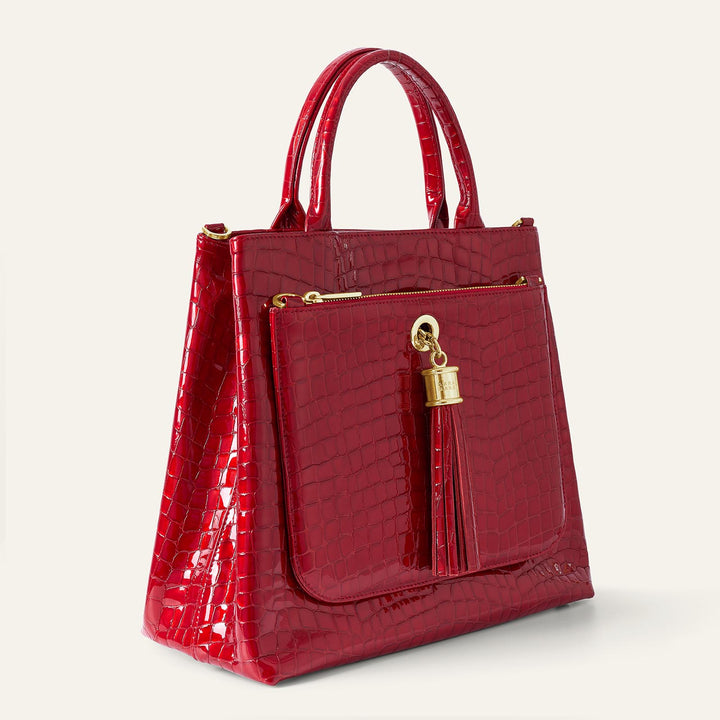 Red Patent Croc Dahlia 2-in-1 Tote - Patent with Gold hardware side Closed| RO20-G