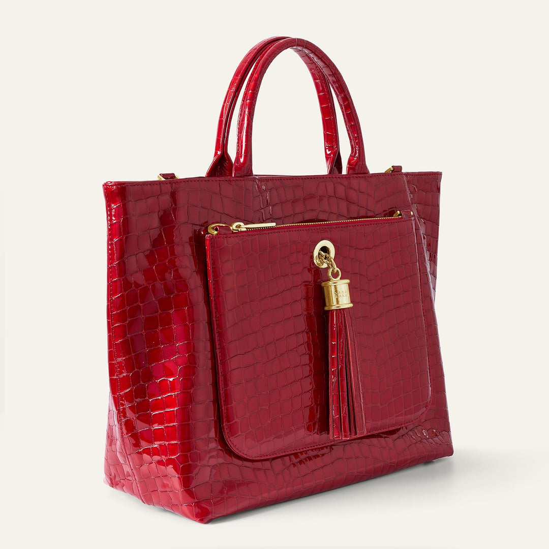 Red Patent Croc Dahlia 2-in-1 Tote - Patent with Gold hardware side open| RO20-G