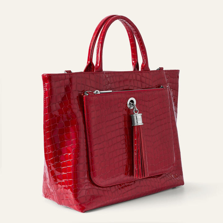 Red Patent Croc Dahlia 2-in-1 Tote - Patent with Silver hardware side open| RO20-S