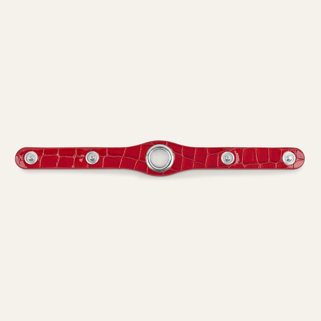 Red Patent Croc Sarah Haran Deco Strip Textured Stud with Silver hardware back | R020-S