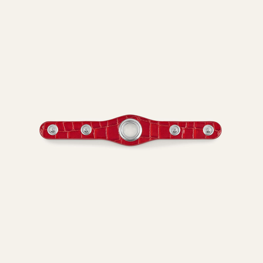 Red Patent Croc Sarah Haran Deco Strip Mini Textured Stud with Silver hardware back | R020-S