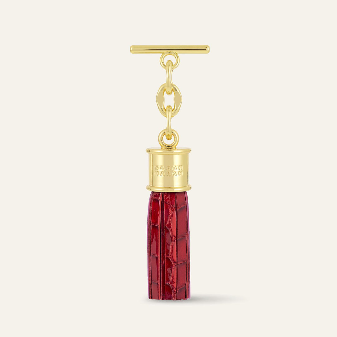 Red Patent Croc Capsule Tassel - Mini - Textured with Gold hardware front 1 | RO20-G