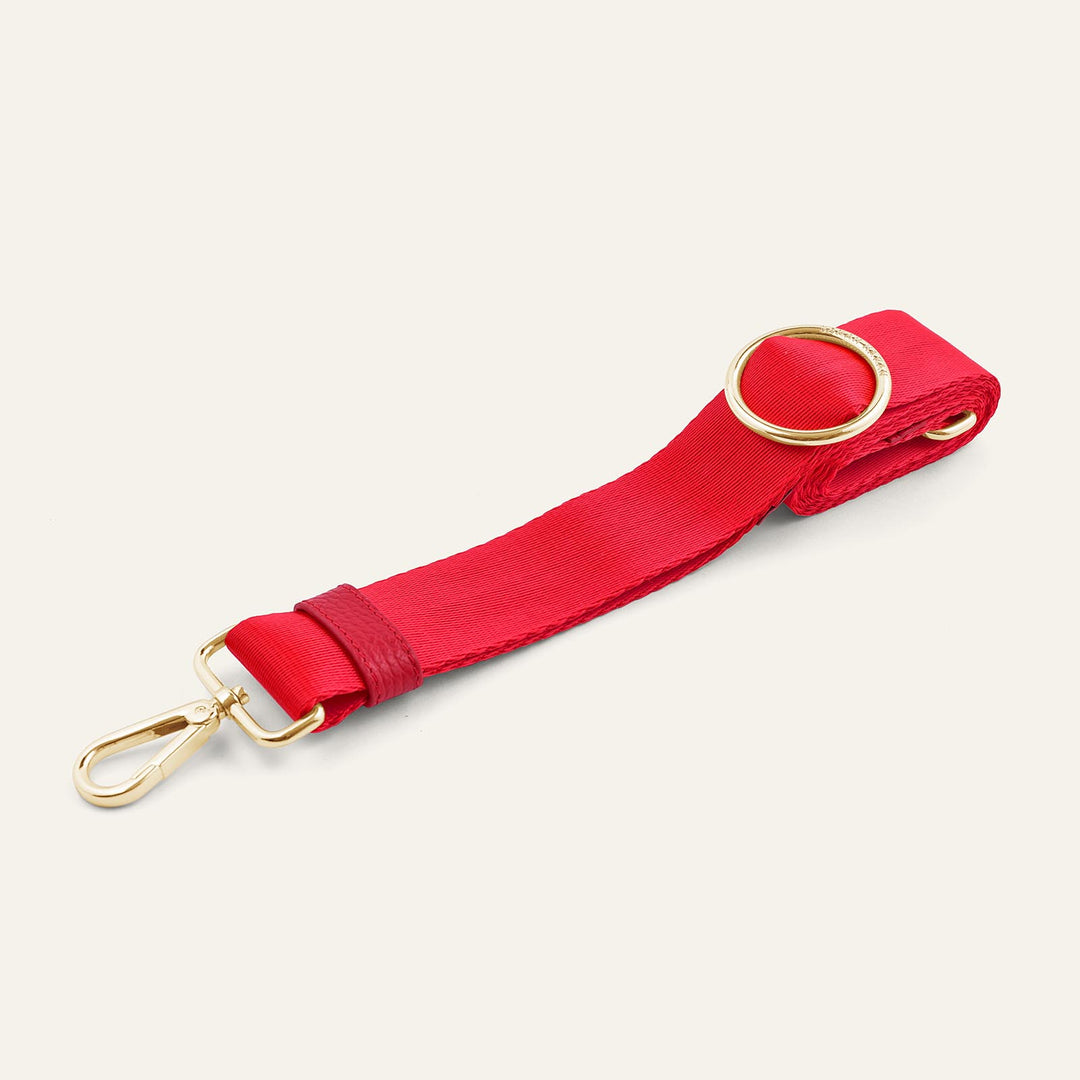 Red Sarah Haran River Strap with Gold hardware front | RO27-G