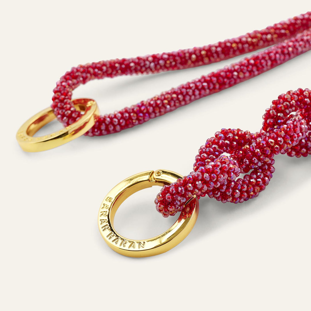 Red Sparkle Sarah Haran Kings Knot Strap with Gold hardware detail | R013-G