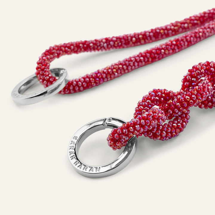 Red Sparkle Sarah Haran Kings Knot Strap with Silver hardware detail | R013-S