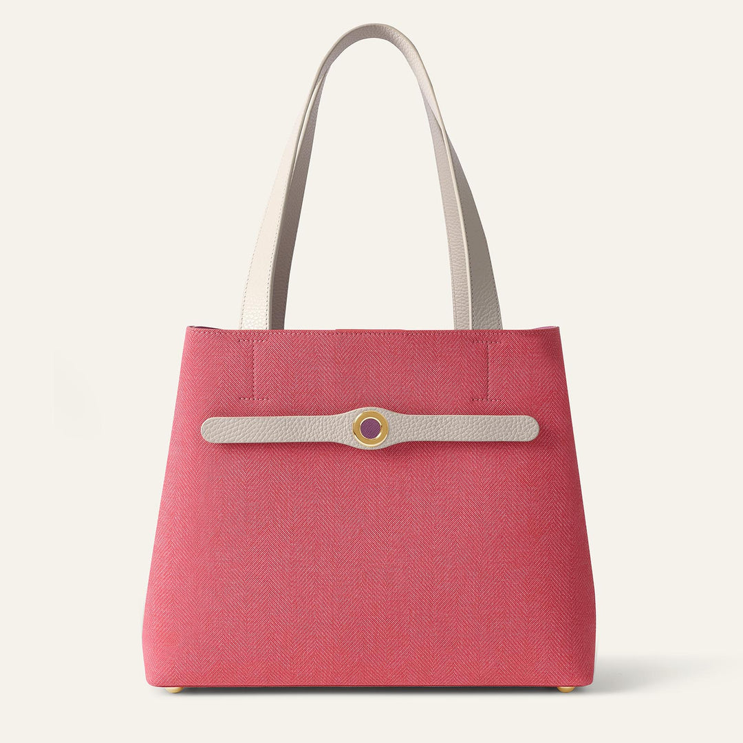 Red with Porcelain Complimentary Bag Q1 Reservation: Sarah Tote with Gold hardware front closed | R029-G