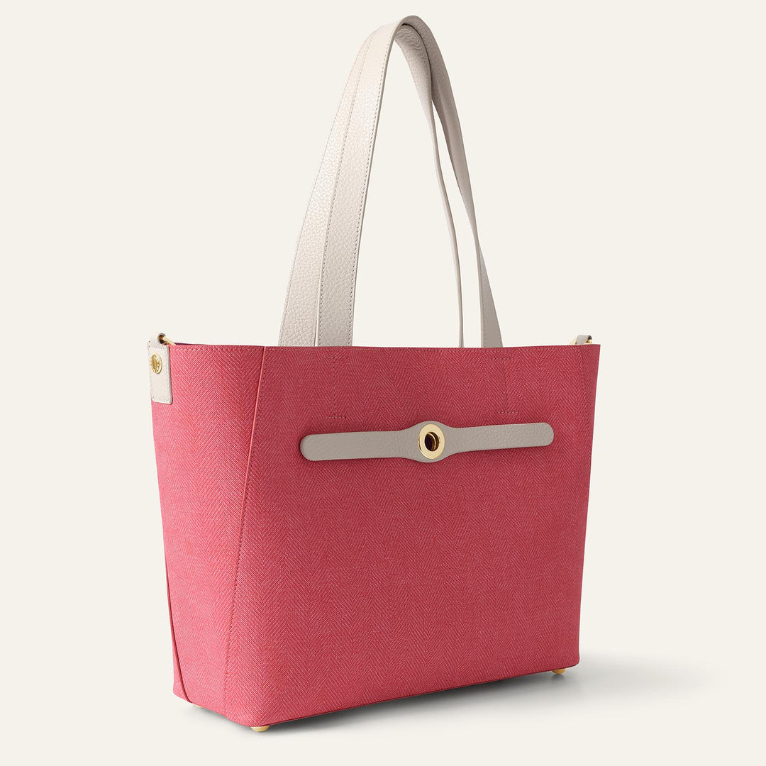 Red with Porcelain Complimentary Bag Q1 Reservation: Sarah Tote with Gold hardware side open | R029-G