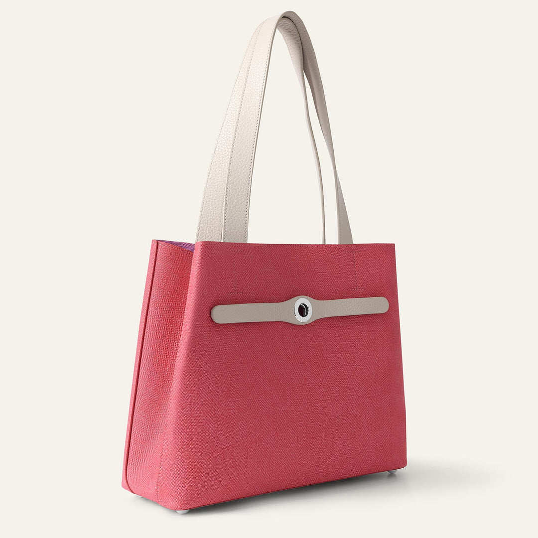 Red with Porcelain Complimentary Bag Q1 Reservation: Sarah Tote with Silver hardware side closed  | R029-S