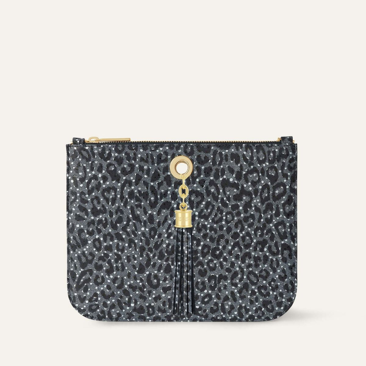 Ivy Clutch Bag | Blue Leopard with Gold hardware
