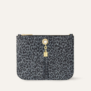 Ivy Clutch Bag | Blue Leopard with Gold hardware
