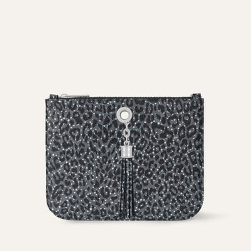 Ivy Clutch Bag | Blue Leopard with Silver hardware