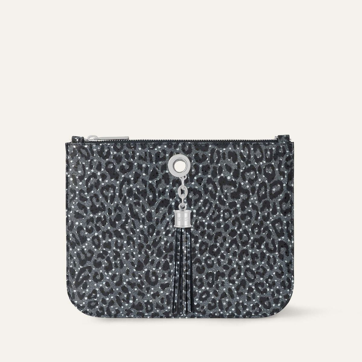 Ivy Clutch Bag | Blue Leopard with Silver hardware
