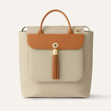 Poppy Backpack - Tweed | Sand Tan with Gold hardware