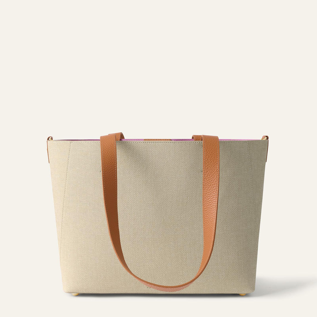 Sand with Tan Complimentary Bag Q1 Reservation: Sarah Tote with Gold hardware back | N38-G