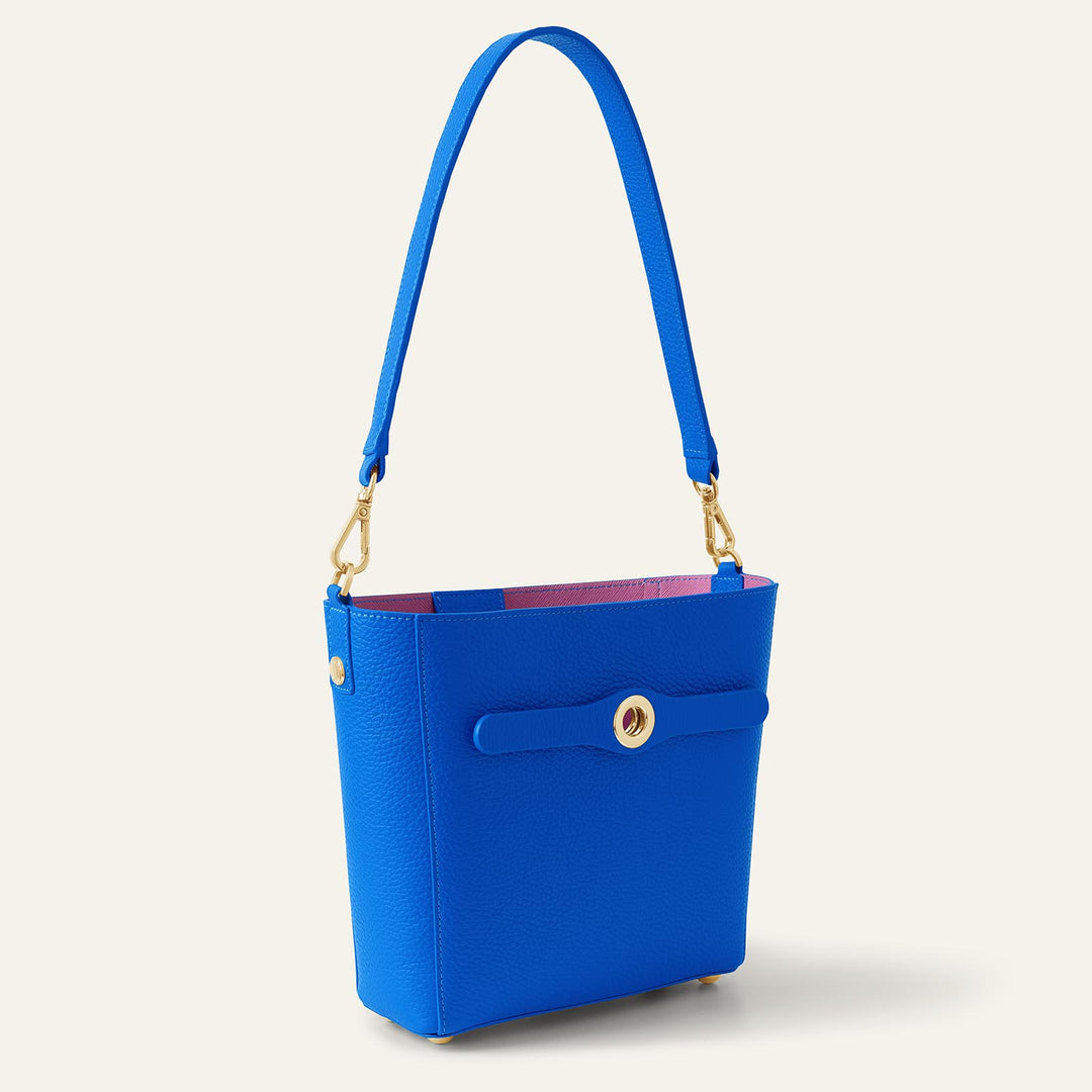 Sapphire Blue Sarah Haran Mini S Tote with Gold Hardware side | U82-G