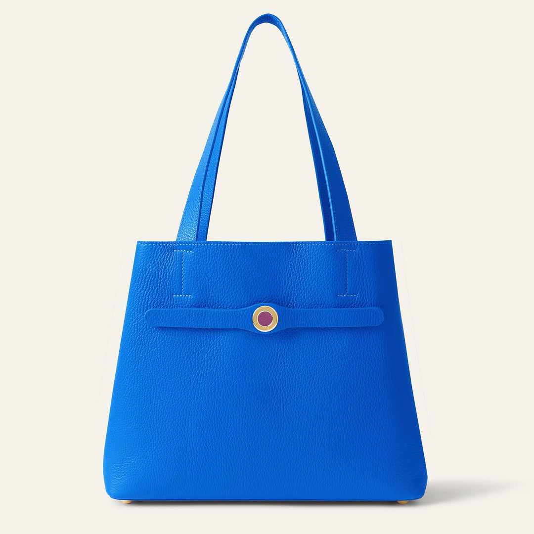 Sapphire Blue Sarah Tote with Gold Hardware front closed | U82-G