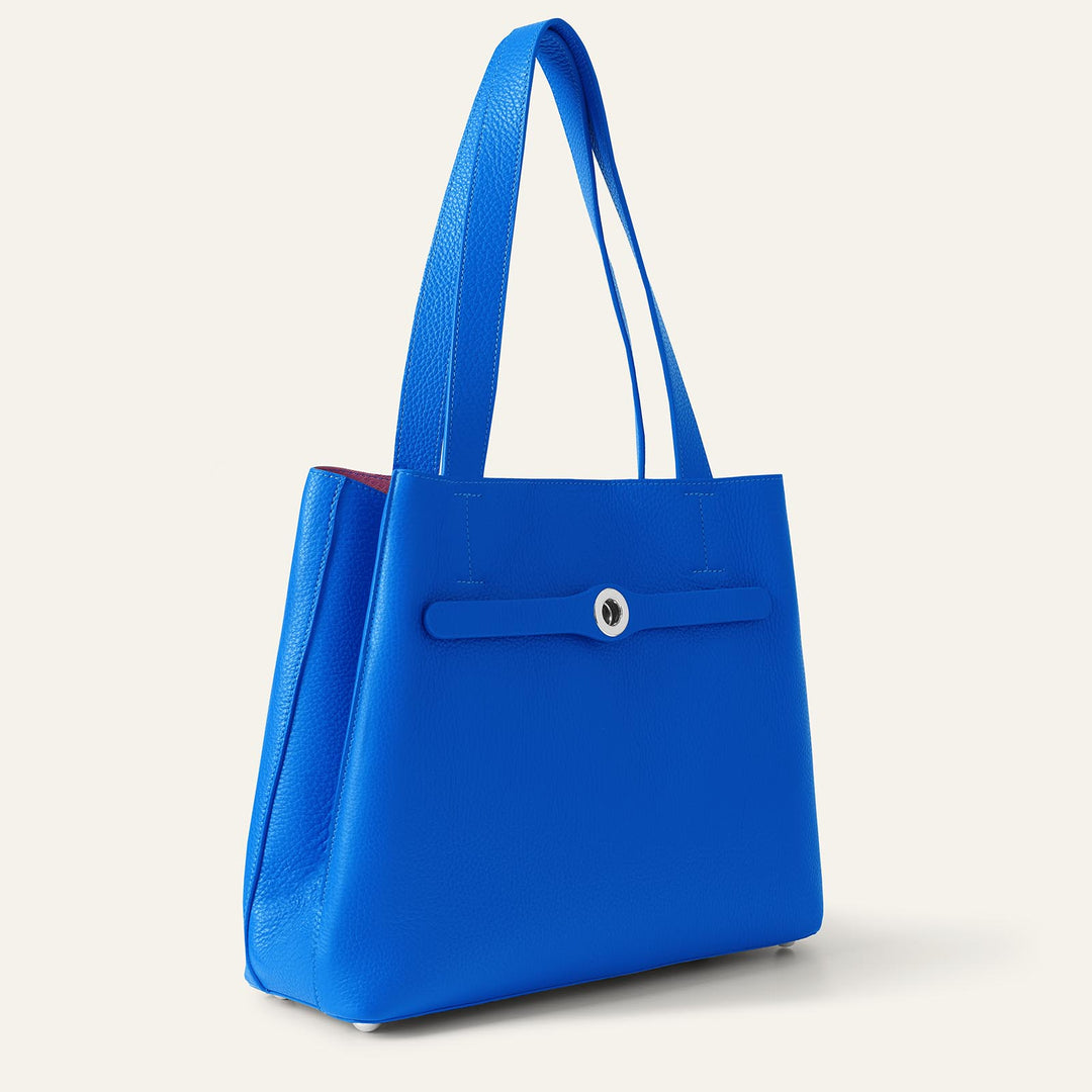 Sapphire Blue Sarah Tote with Silver Hardware side closed | U82-S