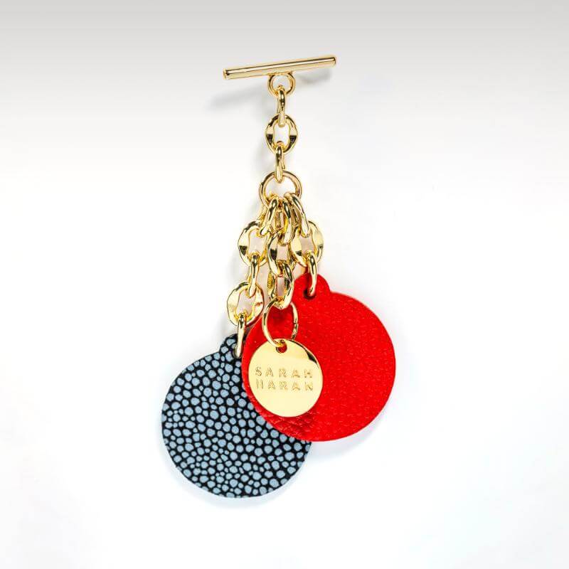 Red Gunmetal Shagreen Bauble Tassel with Gold hardware front 1 | RO24-G