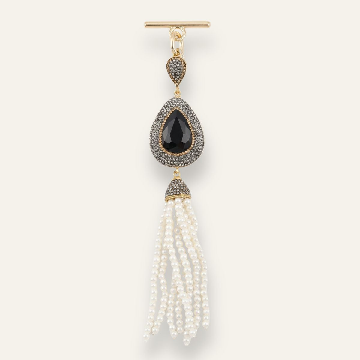 Joyful Jewel Tassel | Black Pearl with Gold hardware
