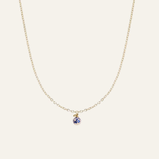 Crimped Oval Chain with Floral Printed Pearl | with Gold hardware