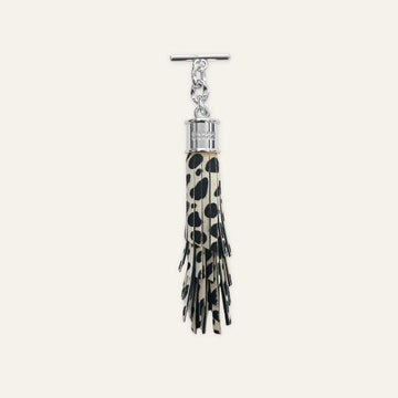 Feather Capsule Tassel Mini | Dalmatian with Silver hardware