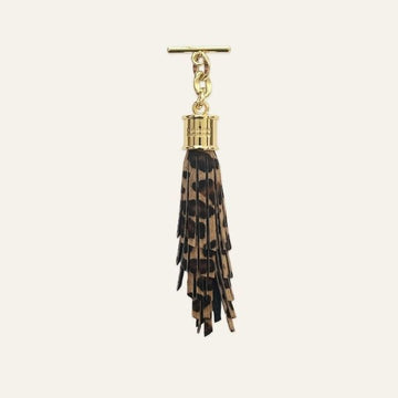 Feather Capsule Tassel Mini | Leopard with Gold hardware