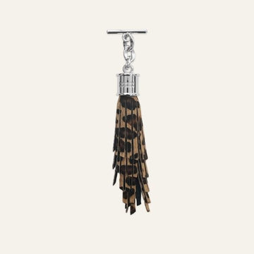 Feather Capsule Tassel Mini | Leopard with Silver hardware