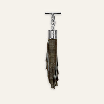 Feather Capsule Tassel Mini | Flint Patent with Silver hardware