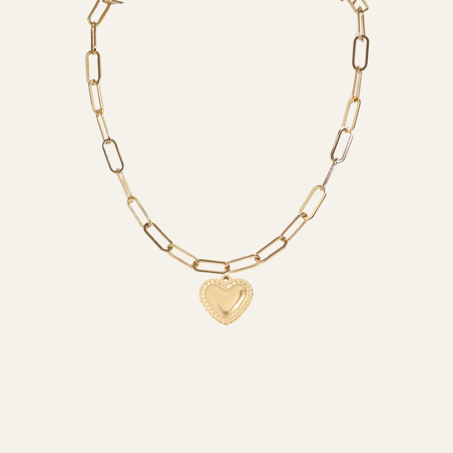 Paperclip Chain with Heart Necklace | with Gold hardware