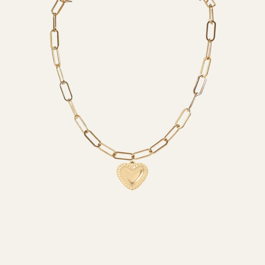 Paperclip Chain with Beaded Heart Charm | with Gold hardware