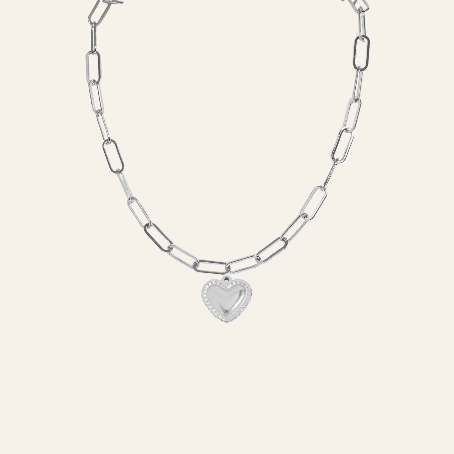 Paperclip Chain with Heart Necklace | with Silver hardware