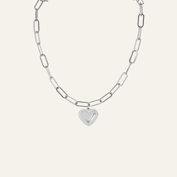 Paperclip Chain with Beaded Heart Charm | with Silver hardware