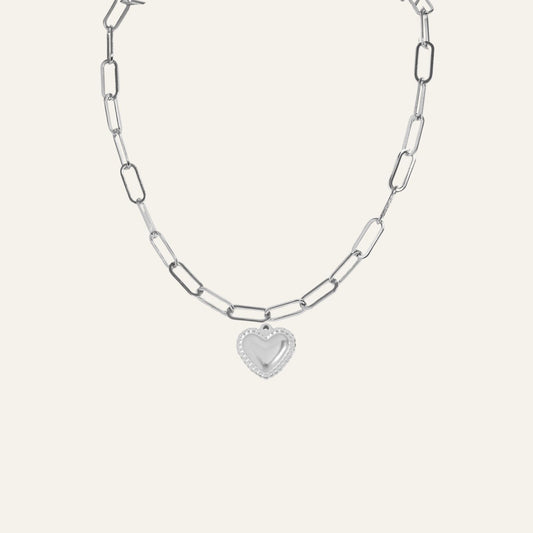 Paperclip Chain with Beaded Heart Charm | with Silver hardware