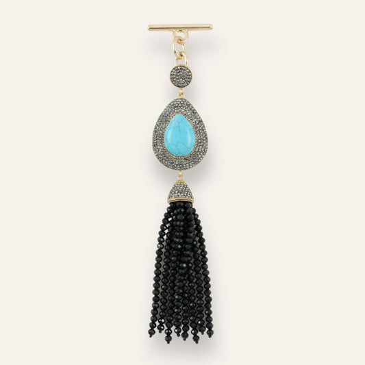 Joyful Jewel Tassel | Turquoise with Gold hardware
