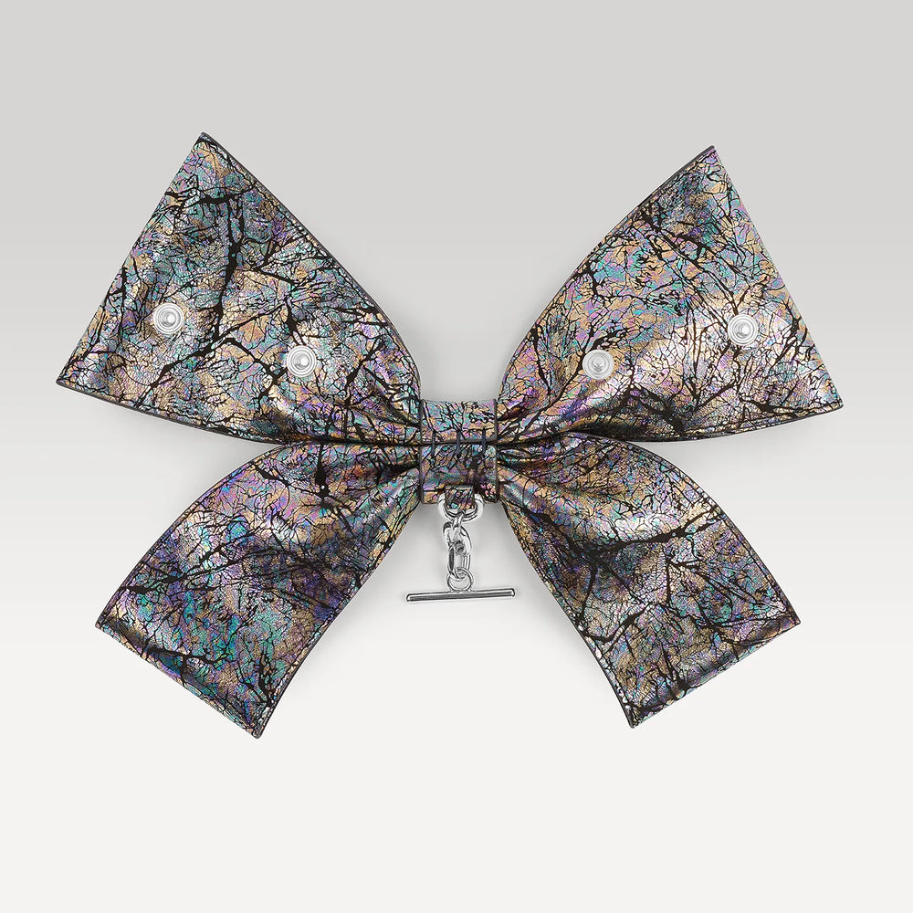 Black Cosmic Sarah Haran Deco Bow Textured with Silver hardware back 1 | B29-S