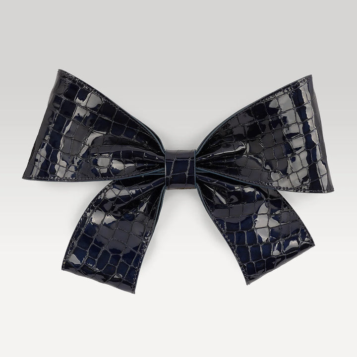 Deco Bow - Textured-Restyle Accessories-Sarah Haran Accessories-Silver-Navy Patent Croc-Sarah Haran Accessories