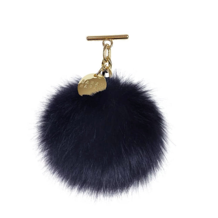 Midnight Faux Fluff PomPom Tassel with Gold hardware front 1 | B05-G