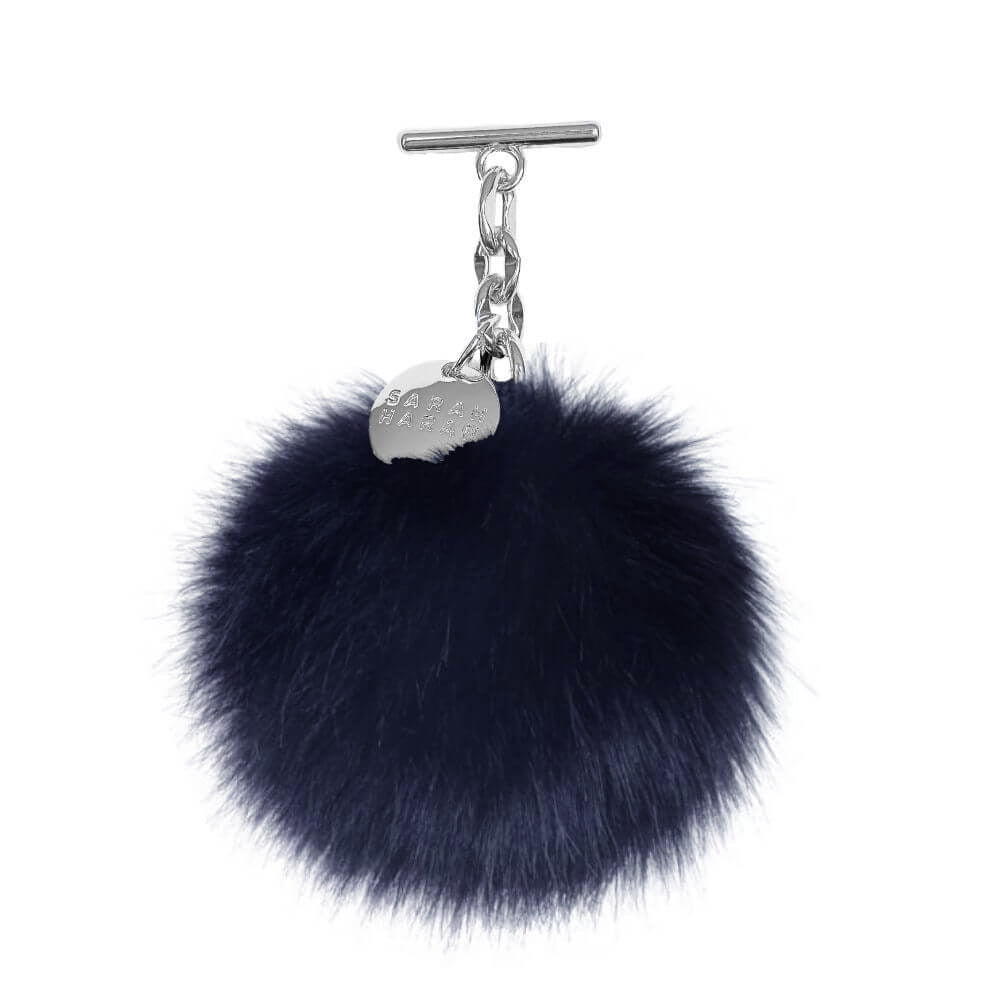 Midnight Faux Fluff PomPom Tassel with Silver hardware front 1 | B05-S