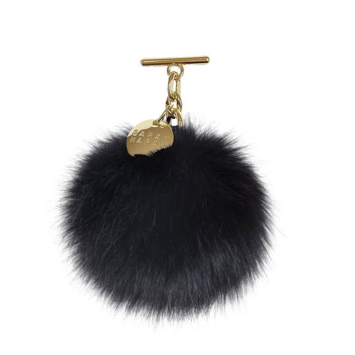 Black Faux Fluff PomPom Tassel with Gold hardware front 1 | B01-G